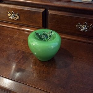 Green Glass Apple Paperweight